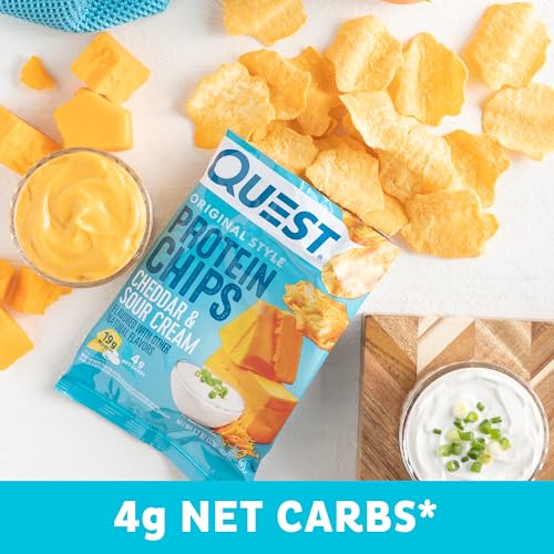 Image of Quest Nutrition Cheddar & Sour Cream Protein Chips, 19g Protein, 4g Net Carbs, Low Carb, Gluten Free, 1.1 Ounce (Pack of 32)
