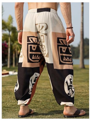 Men's Vintage Graphic Hippie Harem Pants Drawstring Loose Yoga Pants Casual Drop Crotch Trouser3