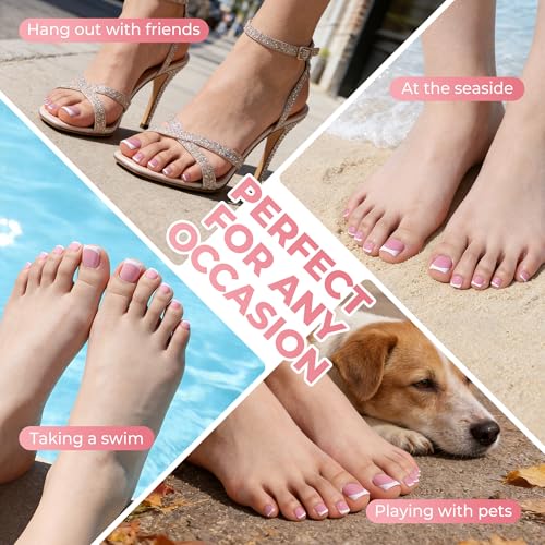 Image of UNA GELLA French Toe Nail Press Ons, Berry Pink Pre-Etched 15 Sizes Sharp Square 180Pcs Press On Toenails False Toes Soft Gel Square Full Cover Fake Toenails Extension for Home DIY Salon Pedicure