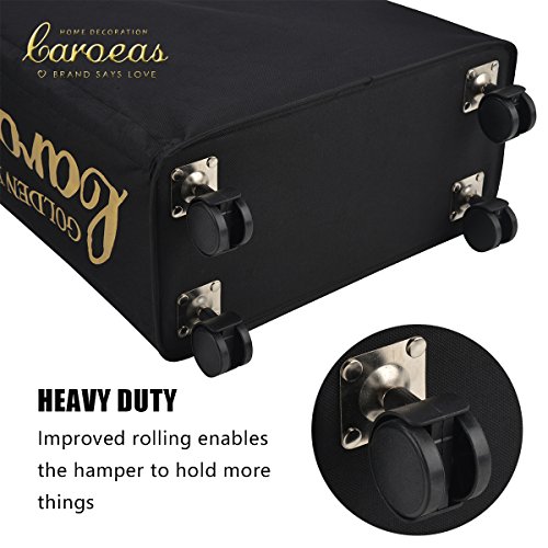 Laundry Cart, CAROEAS Laundry Basket with Wheels Collapsible Laundry Basket Waterproof Laundry Organizer with Breathable Drawstring Mesh Cover (Slim 22",Black) - Thumbnail 5