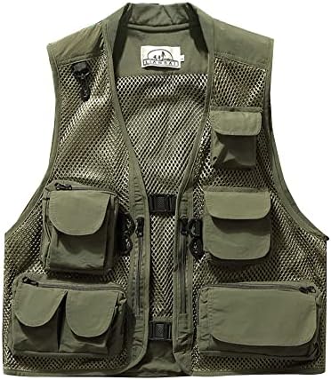 Heren Mesh Sneldrogend Vissersvest Outdoor Multi Pocket Vest Wandelen Fotografie Multifunctionele Vest Jas, Kaki, XL