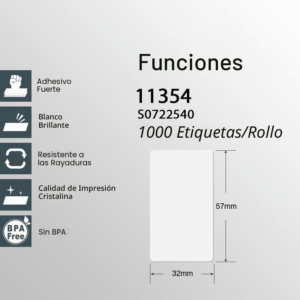 BETCKEY - 20 Rollos 11354 Etiquetas Adhesivas Compatible con DYMO S0722540, 57mm x 32mm, 20000 Etiquetas Multiusos para LabelWriter 450, 4XL, No se aplica 550 o 5XL