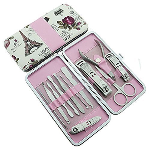 Healthcom 12 PCS Nail Care Pedicure Nipper Cutter Nail Clipper Stainless Personal Manicure Pedicure Set Travel & Grooming Kit Tool Set