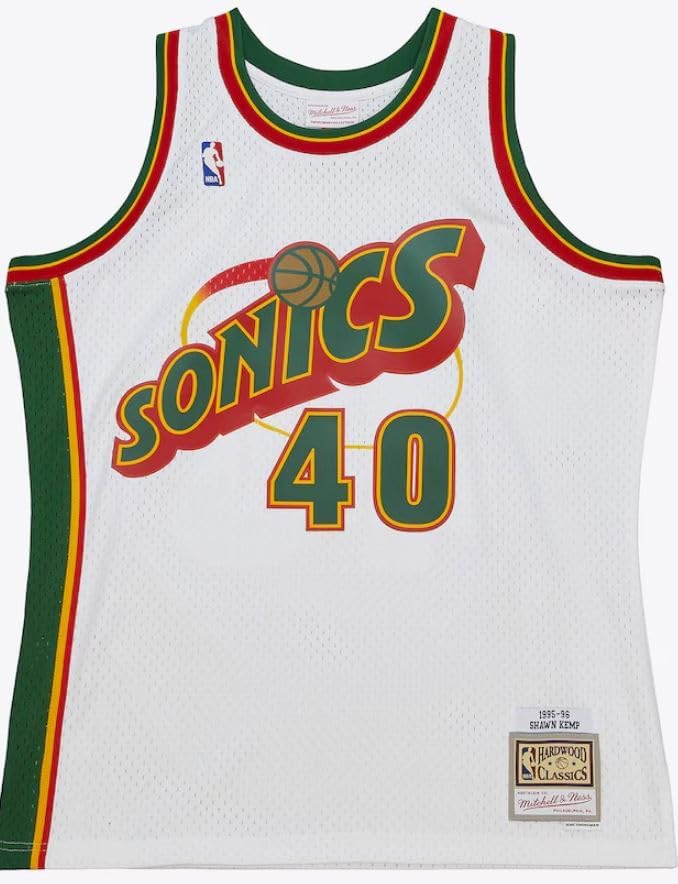 Mitchell & Ness Shawn Kemp White Seattle Supersonics 1995/96 Mens Swingman Jersey - Image 2