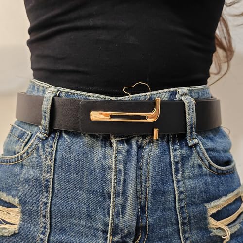 Black Leather Belt for Men Women Adjustable Gold/Silver Buckle Suit Belts for Dress and Casual2