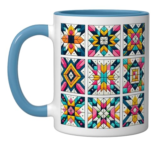 Taza cerámica con diseño Cute Quilt Block azul/blanco miniatura 1