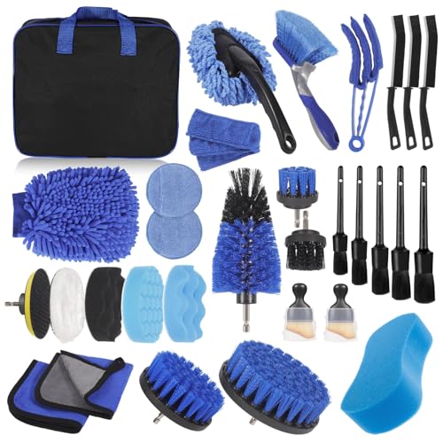 SanRes 31 pièces Kit Nettoyage Voiture,Kit de Brosse Nettoyage Voiture pour l'intérieur et l'extérieurBrosse Intérieur et Extérieur, Fentes d'aération,...