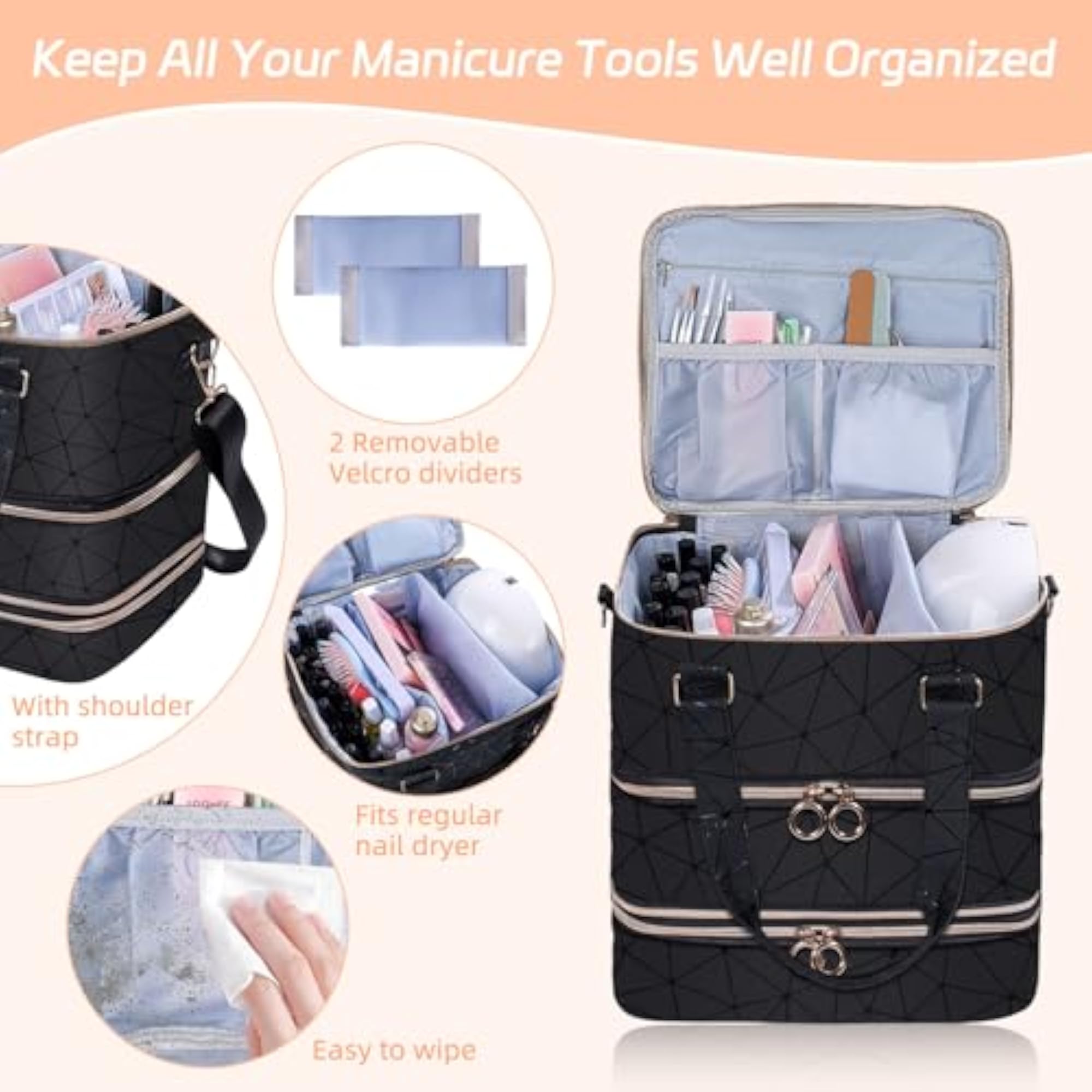 Nail Polish Organizer Bag, Black, X Large