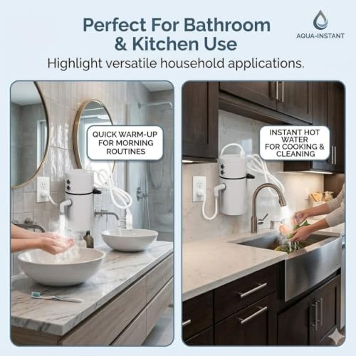 Image of Drumstone Instant Electric Water Heater for Bathroom & Kitchen, Fast Heating Portable Geyser with Temperature Control, Safety Protection & Durable Tank Design