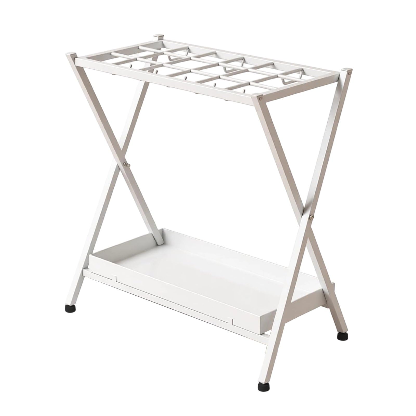 Soporte Plegable Organizador de Estante para Raquetas Portacosas con Bandeja Inferior Diseño Ahorra Espacio Hierro y Plástico Adecuado para Entrada Estudios Balcón Aficionados, Blanco