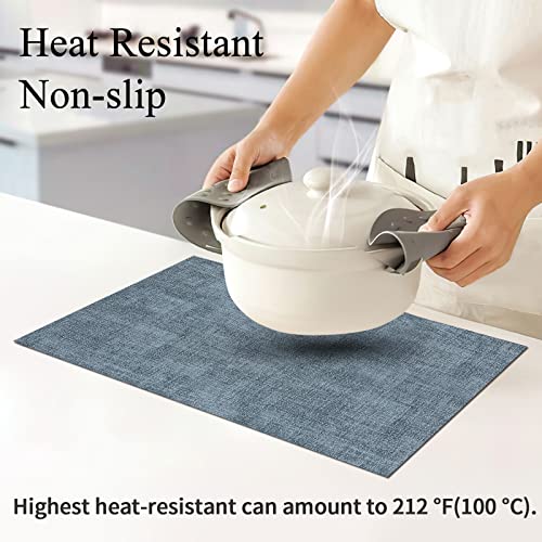 Homaxy Faux Leather Heat Resistant Placemats For Dining Table Set Of 6, Waterproof Wipeable Washable Pu Table Mats, Easy To Clean Anti-Slip Place Mats, 11.8" X 17", Blue #TOP1