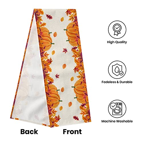 Fall Pumpkin Leaves Table Runner, Harvest Thanksgiving Table Runner Farmhouse Decorations For Home Party Kitchen Dining Indoor Outdoor 13 X 72 Inch #TOP2