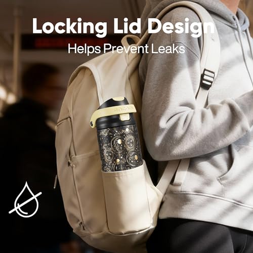 Image of ENCOOL Leakproof Insulated Water Bottle with Straw Dual-Sip Water Bottle Bag-Safe Design for Work, Commute & Gym - Keeps Drinks Cold All Day, 24 oz, Moonlit Orbits