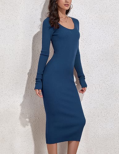 Rocorose Women's Crewneck Pullover Sweater Dress Elasticity Slim Fit Sweater Knitted Bodycon Dresses2