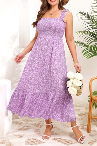 Image of Plus Size Summer Dress - Sun Boho Beach Casual Floral Spaghetti Strap Sleeveless Long Maxi Dresses