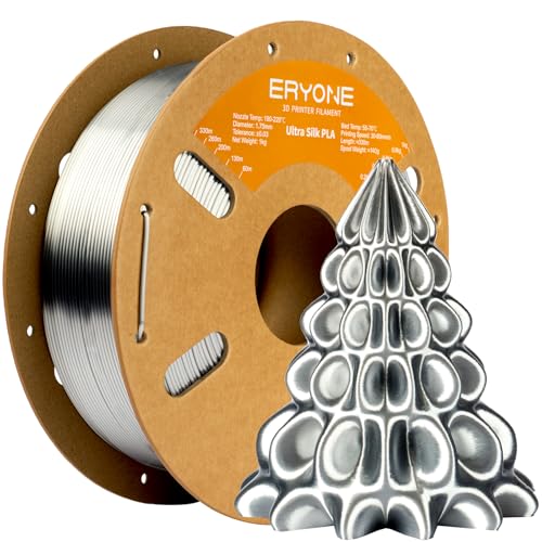 ERYONE Silk Filament PLA+ 1.75mm Upgraded Shiny 3D Printer Filament Gloss Finish Fit Most FDM Printer Stable Printing 1kg (2.2LBS)/Spool Silver