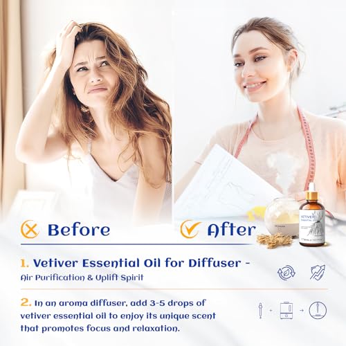 Image of HIQILI 1 Fl Oz Vetiver Essential Oil, 100% Pure Natural for Skin, Candle Making - 30ml