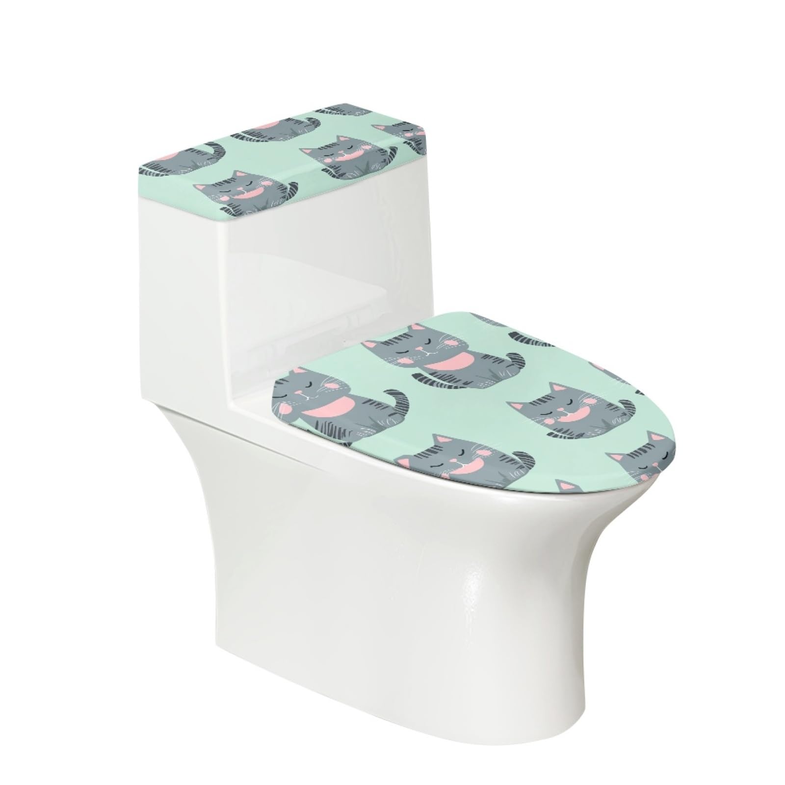 Lunette de toilette chat vert et housses de WC élastiques (4 pièces)