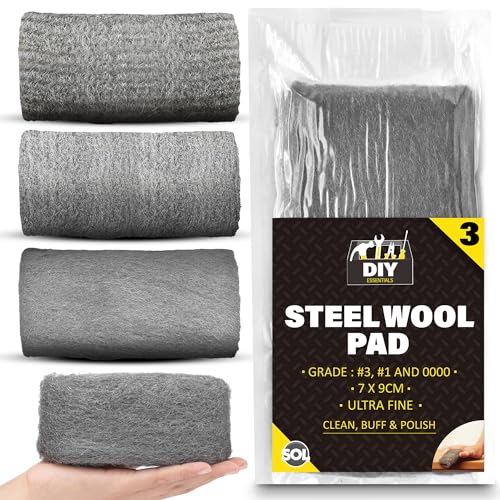 SOL 3pk Fine Wire Wool for Cleaning Assorted Grade 1 3 0000 Steel Wool for Polishing 3M Total Length Abrasive Material for Rust Removal Paint Preparation Wood Metal Surface Restoration DIY