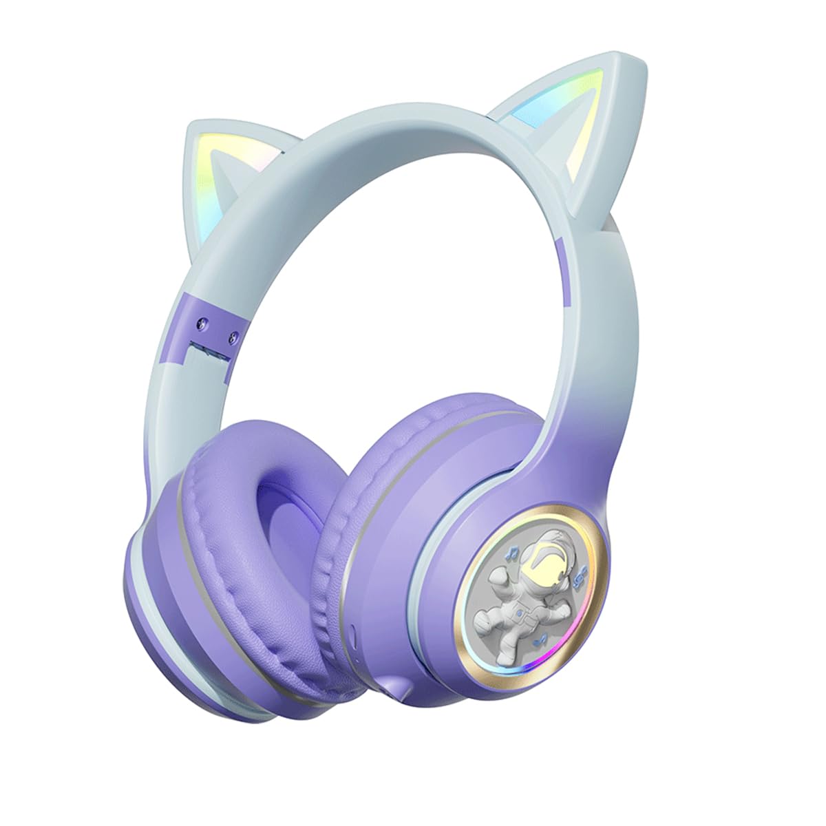 Cat Ear Bluetooth Headphones ，Wireless Foldable On Ear Earphone, RGB Light Up ,HiFi Stereo and Noise Cancelling Over-Ear Headphones for Kid&Girl As a