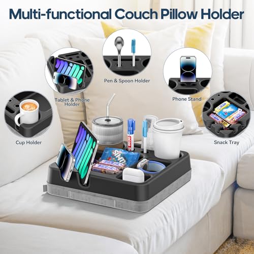 CLESOO Couchbar Snackbox - Tragbares Sofatablett Sofa Butler mit Snack-Tablett, Fernbedienungsablage, Stifthalter, Telefon- und Tablet-Halter - Couch Organizer Tablett für Bett, Sofa, Wohnmobil, Boot