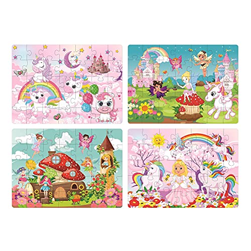 Image of RATNA'S 4 in 1 Unicorn Kingdom and Transport Vehicles Puzzles for Kids