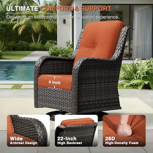 Image of Joyside 6 Piece Wicker Patio Furniture Set, Outdoor Swivel Rocker Patio Chairs with High Back, Deep Seating, Wide Armrest, Thickened Cushions, Outdoor Furniture for Deck, Porch Use