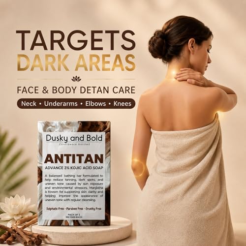 Image of Tan Removal Soap | Advance 3% Kojic Acid | | Fades Dark Spots | Neck Pigmentation | Pack of 2 | Detan Soap Bar | Melanin Glow | For Sun Damage Skin | 200 gms