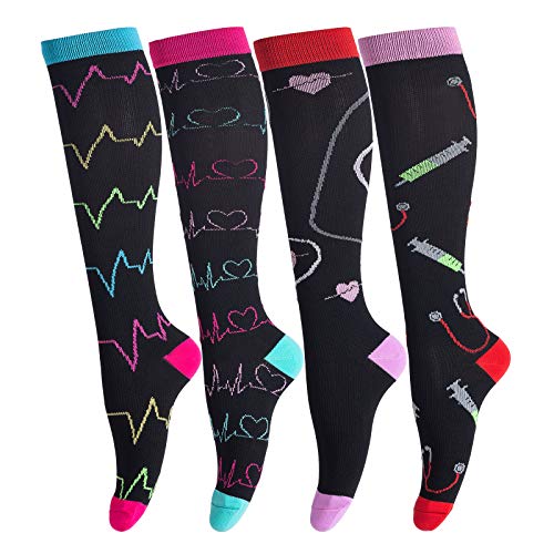 LEOSTEP Compression Socks for Men & Women (4Pair) Non-Slip Long Tube Stocking Ideal for Running,Nurse,Travel,Flight