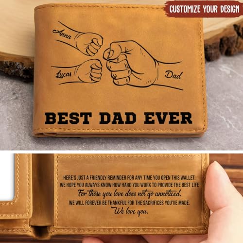 Men Leather Wallet Engraved Gift for Dad - Personalized Gift for Fathers Day, Christmas, Birthday - Minimalist Money Pocket Leather (W01)2