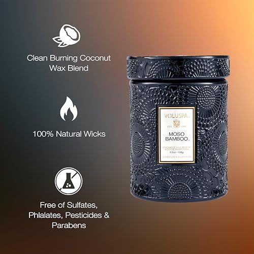 Image of Voluspa Moso Bamboo, Small Candle Jar, 5.5 oz, 50 Hour Burn Time, Coconut Wax for Clean Burning, Handcrafted in the USA