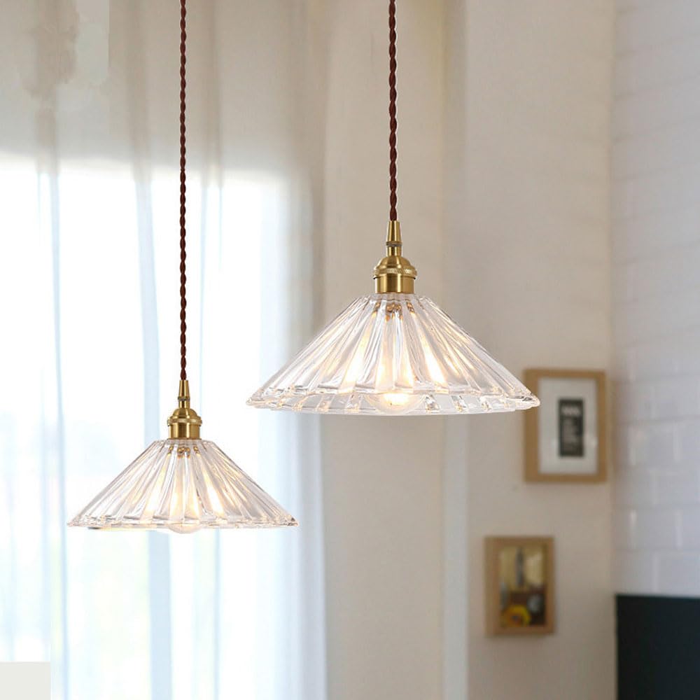 Genérico Lámpara De Cristal Con Embudo Vintage, Ajustable Para Comedor, Cocina, Isla Y Cafetería