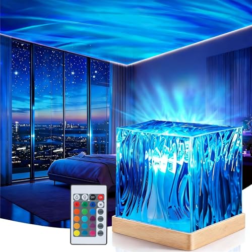 Northern Lights Projector Touch 16 Colors Changing Light Dimmable Mood Lighting Cube Aurora Glow Lamps with Dynamic Ripple Effect Remote Galaxy Light Projector for Bedroom Playroom Kids Teens Gifts