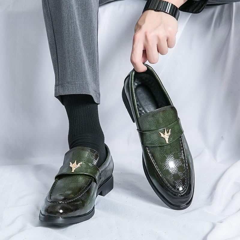 Men's Monk Strap Oxford Dress Shoes Mens Classic Pointed Toe Derby Shoes Fashion Breathable Wedding Oxford Shoes Leather Business Formal Shoes(Green,10)2