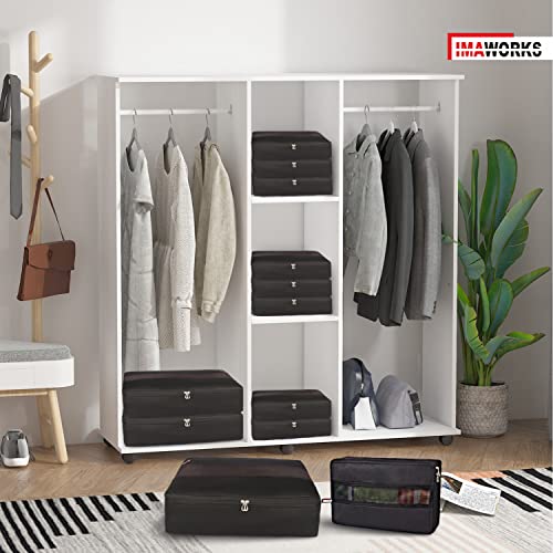 Image of IMAWORKS 4 Set Travel Organizer Pouch Packing Cubes Luggage Organiser Set Clothes Space Savers Bags (2 Large, 1 Medium and 1 Small Cube) Black, Laminated Fabric