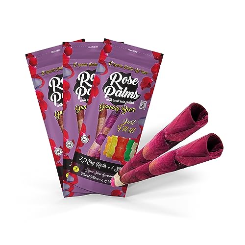 Rose Palms Rose Cones Wraps Flower Petal Prerolled Cone | 6 Cones | Natural Organic Rose Petal Handrolled Cones Unrefined Earthy Organically Scented Rose Pre Rolled Cones - Creamy Strawberry Flavor King Size 2pk - 6 Cones/Wraps (Gummy Bear)