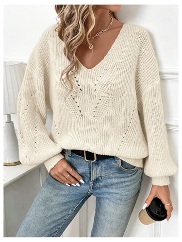 Image of GORGLITTER Women's Bow Fall Sweaters 2025 Cable Knit Chunky Oversized Long Sleeve Backless V Neck Pullover Tops