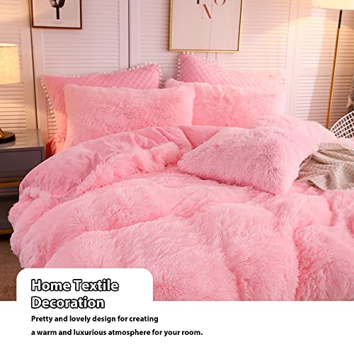 Liferevo 2 Pack Shaggy Plush Faux Fur Pillow Shams Velvet Reverse,20"X36" Fluffy Decorative Pillowcases With Zipper Closure For Couch,Sofa,Bed(Pink,King) #TOP6