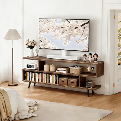 Lightdot TV Stand for Living Room, 45 inch tv Stand Mid Century Modern Entertainment Center for 55/60 inch TVs, TV Console Table with Open Storage Shelves, TV Stand for Bedroom, Dresser, Living Room