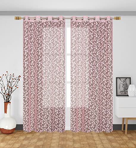 Image of Aroma Brand Tissue Transparent Fancy Sheer Polyester Curtains for Door- Pack of 1 (Long Door - 9 Feet, Baby Pink - Leafs)