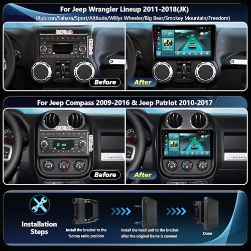 Radio para auto 5G WiFi6 con pantalla para Jeep Wrangler JK miniatura 2