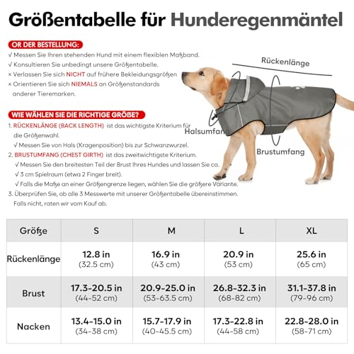 Hunde Regenjacke DQGHQME Haustier Hund Regenmantel mit Kapuze, Einstellbare Hunderegenmantel, Hundemantel Wasserdicht, Reflektierend Regencape Hund, Regenjacken für Klein Mittelgroße Groß Hunde, L