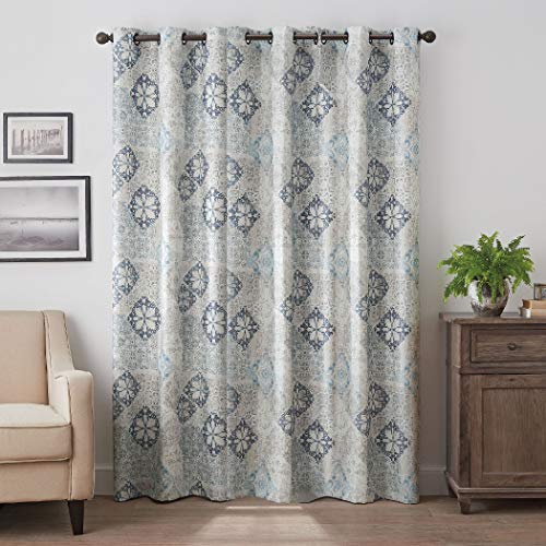 Eclipse Martina Medallion Grommet Top Curtains For Bedroom, Single Panel, 40 In X 84 In, Blue #TOP3