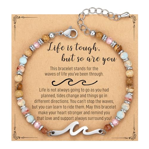 AryaHozel Inspirational Gifts for Women, Wave Bracelets Chritsmas Stocking Stuffers Get Well Gifts Women Best Friend Friendship Birthday Thinking of You Breast Cancer Care Sympathy Life Is Tough