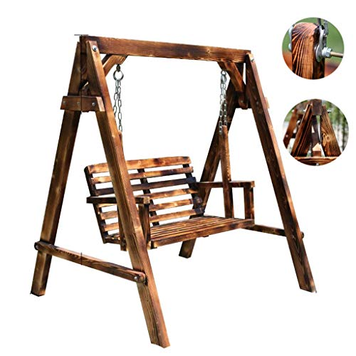 Swing Chairs Swing Outdoor lawn swing Home solid wood swing Courtyard leisure double hanging chair Park rocking chair (Color : Brown, Size : 140 * 120 * 152cm)