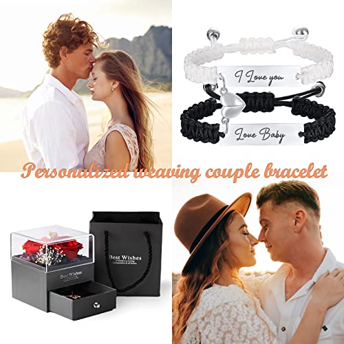 Personalized Handmade Braided Couples Bracelet - Custom Engraving Name ID Long Distance Relationship Bracelet Adjustable Rope Couples Bracelet Gift for Men Women Lover (A-Couple Black)3