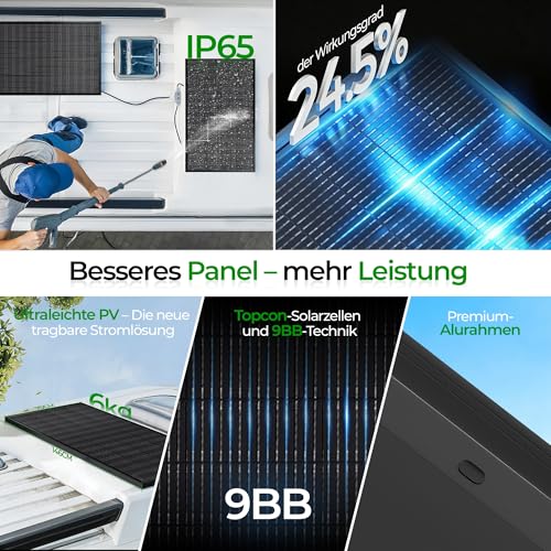 ETFE 18V Solar Panel, ultraleicht 4,8kg pv modul, All-Black 200 watt solarpanel, 24.5% hohe Umwandlung solarpanel 200w, solarmodul flexibel für Balkon, Wohnmobil, Boot, Dach, Camping, Haus, Yacht