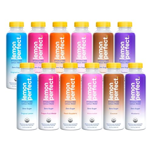 Lemon Perfect 6-Flavor Variety Pack, Hydrating Flavored Lemon Water, Zero Sugar, Delicious and Refreshing, Organic, 15.2 fl oz Bottles (12-Pack)
