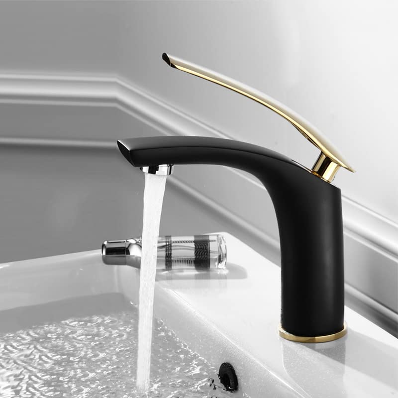 Mitigeur de lavabo carré en laiton anti-corrosion noir et or pour eau chaude et froide constante