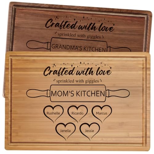 Personalized Mothers Day Gift for Grandma, Mom, Custom Cutting Board with Kids Names for Mom, Nana, Parents, Grandma's Kitchen, Customized Mom and Grandma Gift